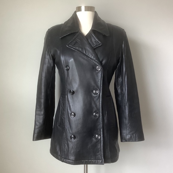 Hugo Buscati Collection Double Breasted Leather Military Style Peacoat Jacket - Picture 15 of 15